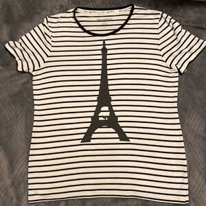 Karl Lagerfeld Paris stripe crew neck t shirt w Eiffel Tower fits M or L